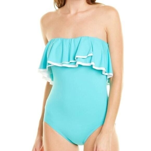 Contours Coco Reef Ruffled Strapless Tummy Control Swimsuit 14 38 D Aqua 14/38D - Picture 3 of 3